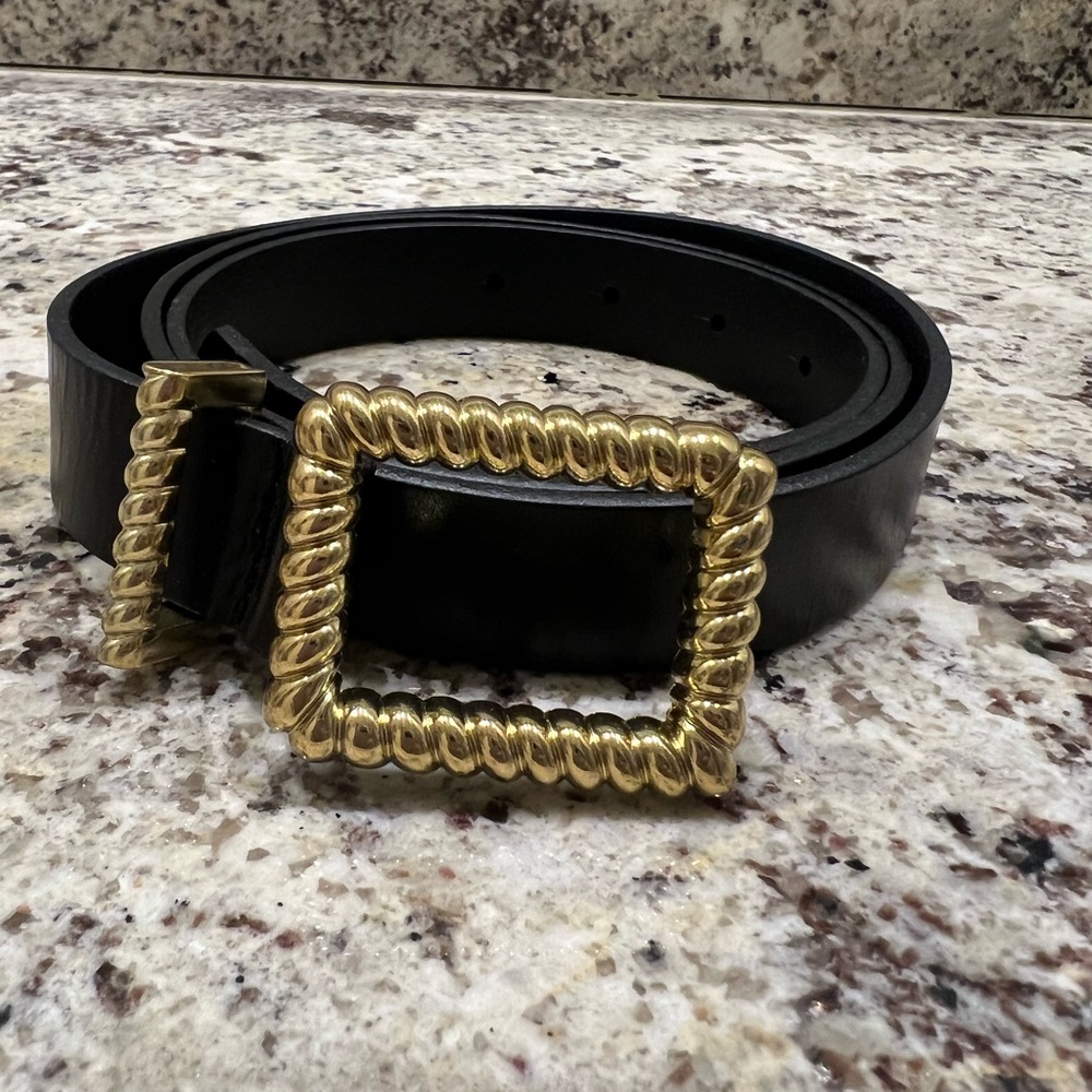 J. Crew Black Belt with Gold Buckle Sz XL